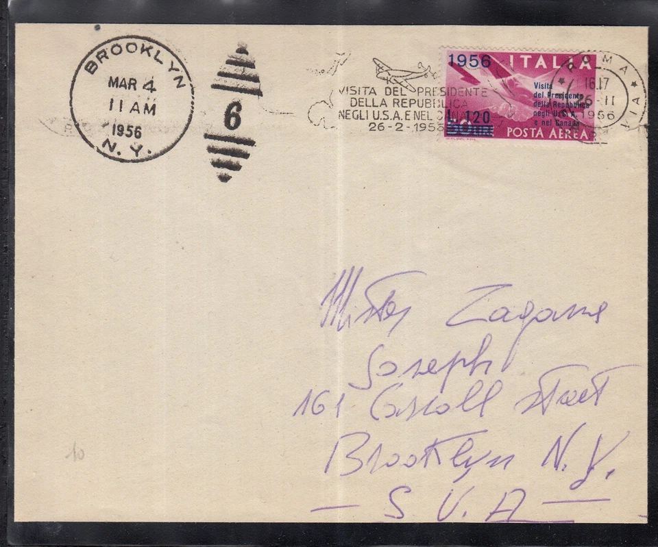 A 47) Italia hermosa cubierta de vuelo 1956 - Roma a Brooklyn EE. UU. Foto 1 de 1