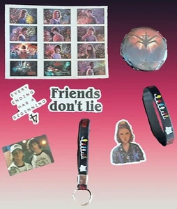 Stranger Things Grab Bag- Pin Button, Bracelet, Keychain, 12 Tattoos, 4 stickers - Picture 1 of 8
