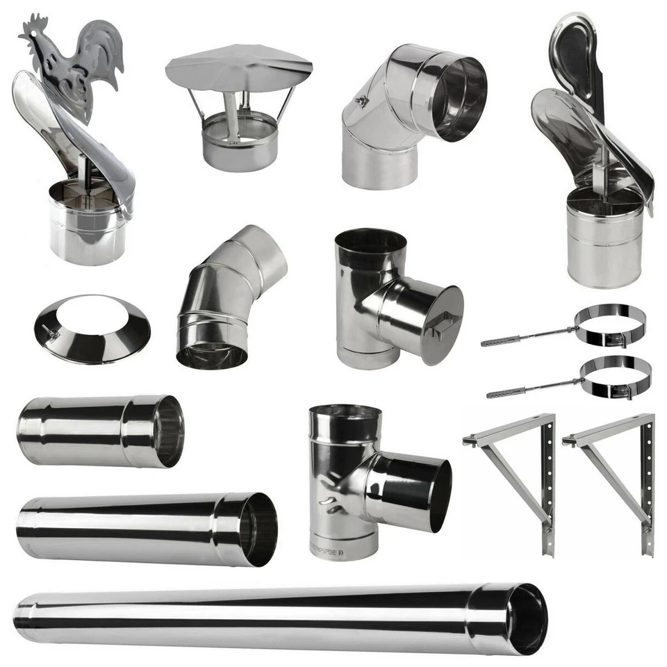 NEU TOP Edelstahl Rauchrohr Kaminaufsatz Ofenknie Ofenrohr Abgasrohre Rosette - Bild 1 von 1