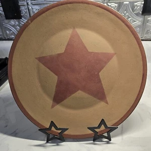 Decorative Wood Plate with Star Burgundy & Mustard Primitive Decor 12 inch - Picture 1 of 7