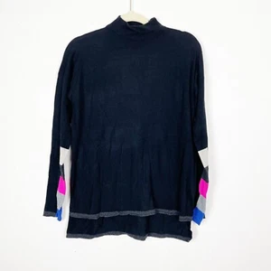 Herbst Kaschmir Damen M schwarz Colorblock Ärmel Stufensaum Stehkragen Pullover - Bild 1 von 8