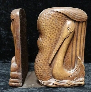 Bookends Bird Pelican Egret Crane Vulture Animal Statue Vintage Art Deco - Picture 1 of 3