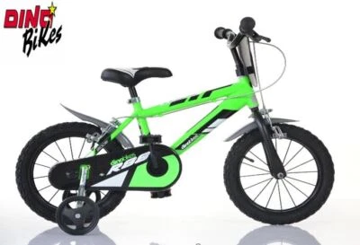 DINO BIKES BICI BICICLETTA CON ROTELLE E FRENO BAMBINO BIMBO 3 4 5 6 7 8 ANNI VERDE NERA