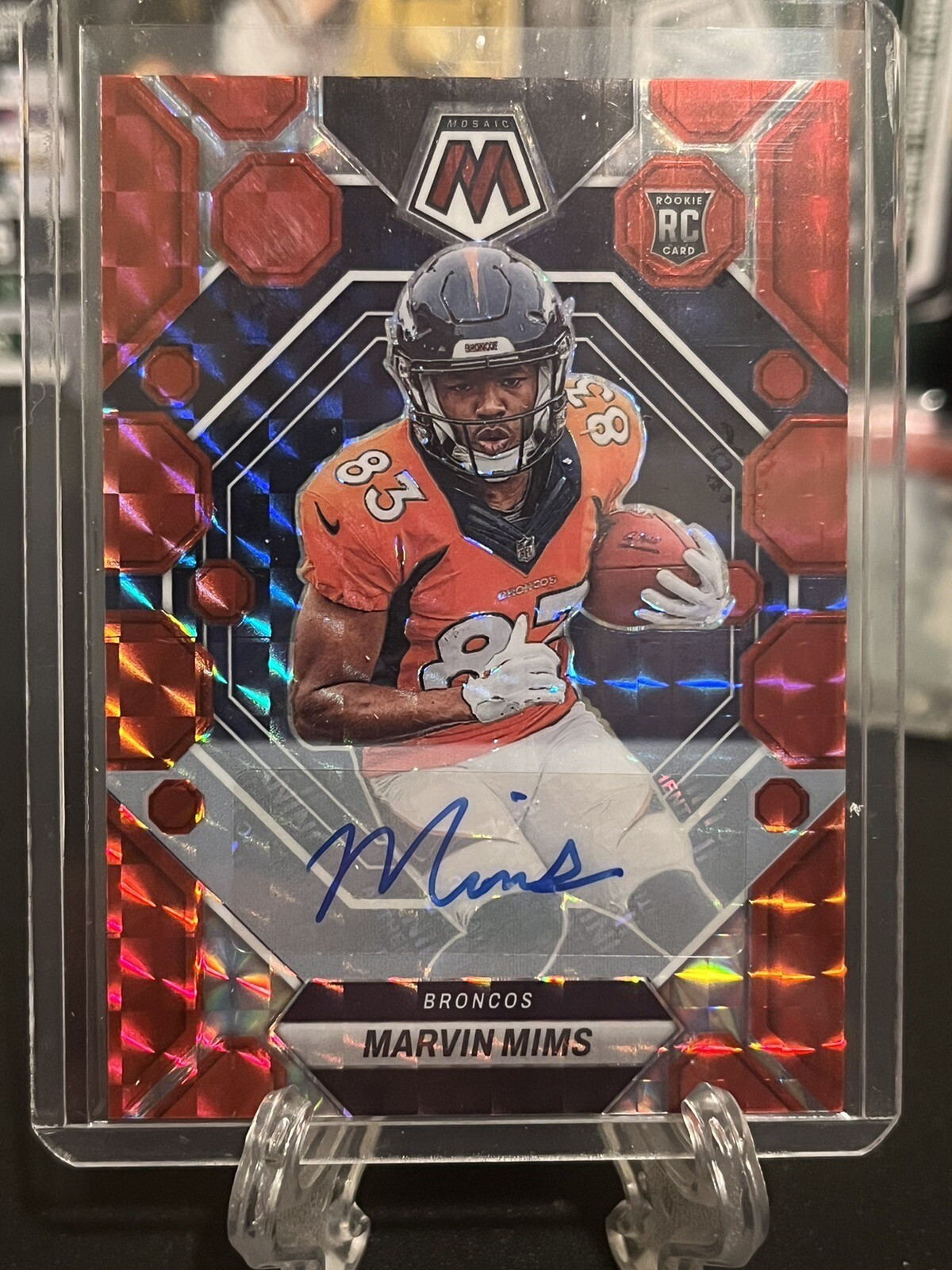 2023 Panini Mosaic Marvin Mims Red Auto RC /199 #346 Broncos Rookie