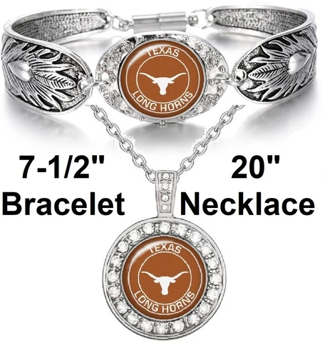 Texas Longhorns 925 Sterling Silver Necklace And Bracelet Set State D3D18 Cover