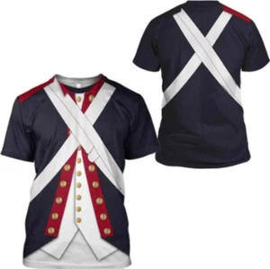 Revolutionary War Uniform Costume 3D Printed Army T Shirt Size S-5XL - Picture 1 of 4