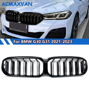 For 2021-2023 BMW G30 G31 530i 540i Dual Slats Front Kidney Grille Gloss Black - Picture 1 of 13