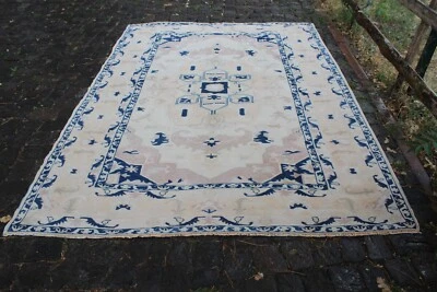 Vintage Rug, Handmade Rug, Turkish Rug, Oushak Rug, Living Room Rug, 8'3"x6'1" - Image 1 of 4