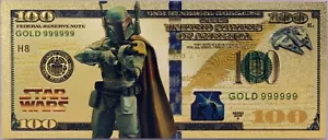 Boba Fett Star Wars $100 Novelty 24K Gold Foil Plated Note Bill - XX064 - Picture 1 of 4