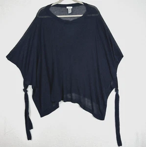 J.Jill Linen Blend Sweater Top Women’s One Size Navy Blue Tie Sleeve - Picture 1 of 13