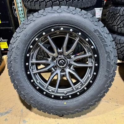 20x10 Fuel D680 Gray Rebel Wheels 33" Falken AT Tires 8x170 Ford F350 Excursion - Image 1 of 4