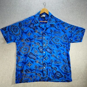 Vintage Kennington Hawaiian Shirt Adult XLarge Blue Island Beach Art Button - Picture 1 of 7