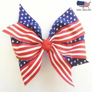 Women USA American Flag Head Hair Bow Alligator Clip Ribbon July 4th Funny Girl - Picture 1 of 3