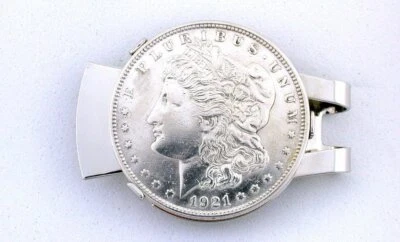 1921 Morgan Dollar Handmade Silverplated Silver Plated Steel Money Clip EBS7675 - Image 1 of 2