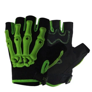 Biker Skeleton Bone Gloves Racing Cycling Motorcycle Mechanics Goth Half Finger - Picture 1 of 12