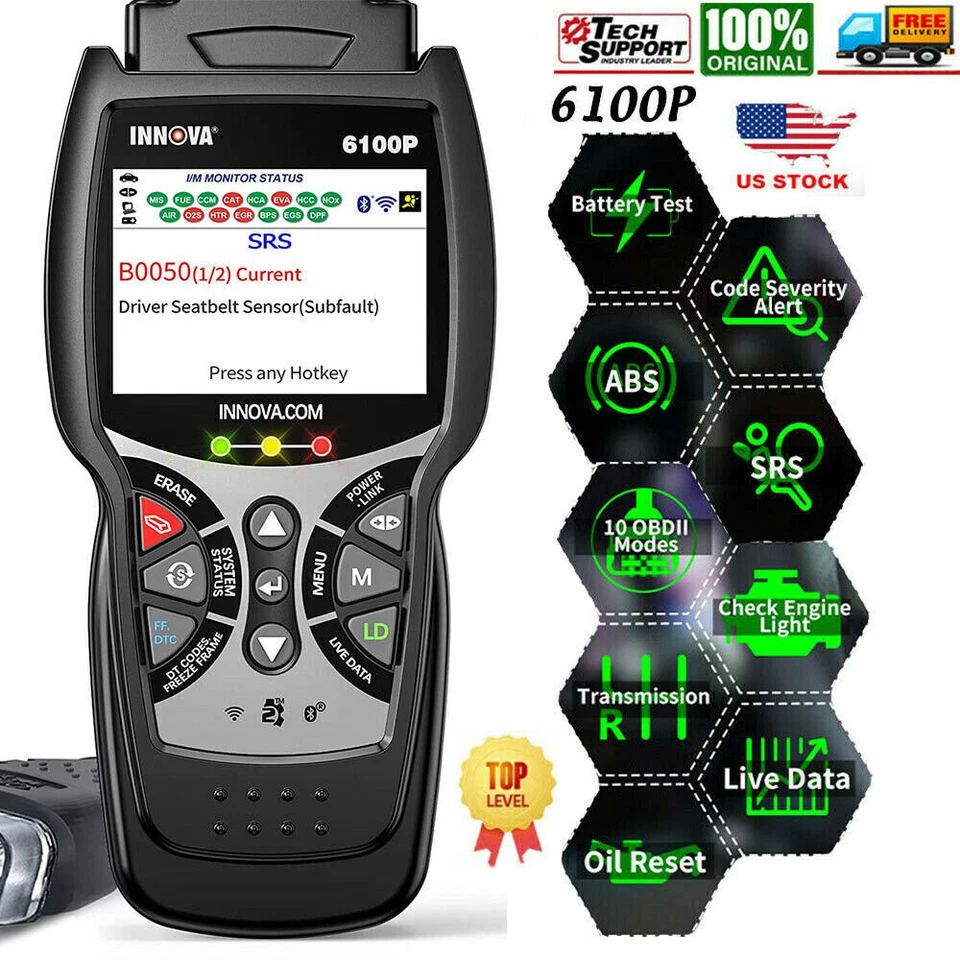 INNOVA 6100P OBD2 Scanner ABS SRS Diagnostic Code Reader Battery Test Oil Reset Foto 1 de 4