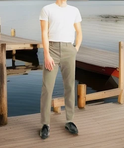 NWOT$99 BONOBOS Pants Mens 34x32” Chino Tailored Fit Flat Front Beige Preppy - Picture 1 of 15