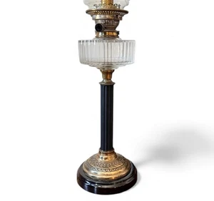 Antique Messengers Corinthian Column Brass & Enamel Lamp Glass Font Electrified - Picture 1 of 14