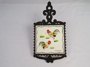 Vintage Keramik Hahn Fliese schwarz Gusseisen Untersetzer Handbemalt Japan 10"x5" K25 - Bild 1 von 7