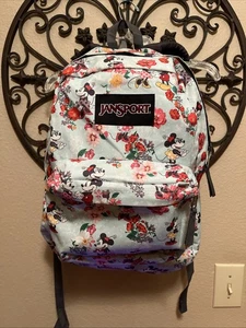 Jansport Disney Minnie Mouse Floral Backpack Blue Flower Print Used Book Bag - Picture 1 of 12