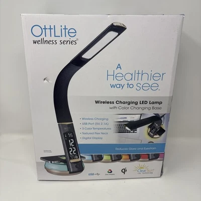 OttLite LED Desk Lamp Night Light w/ Clock & Wireless Charging Station Qi-enable - Image 1 of 4