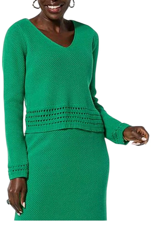 Suéter para mujer Jaclyn Smith cuello en V con dobladillo de ganchillo gelatina Foto 1 de 1