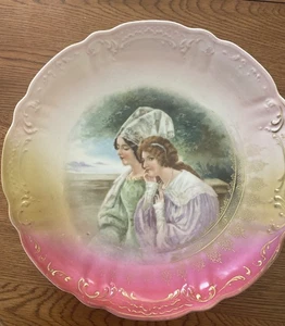 Rare Antique Germany Wall Plate 12 X 1 1/2” Mother /Daughter Graduated Pinks - Picture 1 of 12