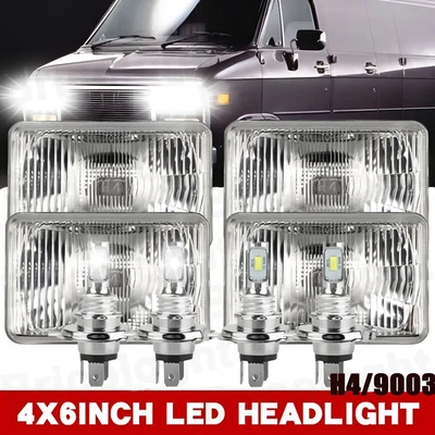 4PCS 4x6'' LED Headlights Hi/Lo H4 Lamp For GMC C1500 Suburban G2500 G3500 Van A - Image 1 of 4