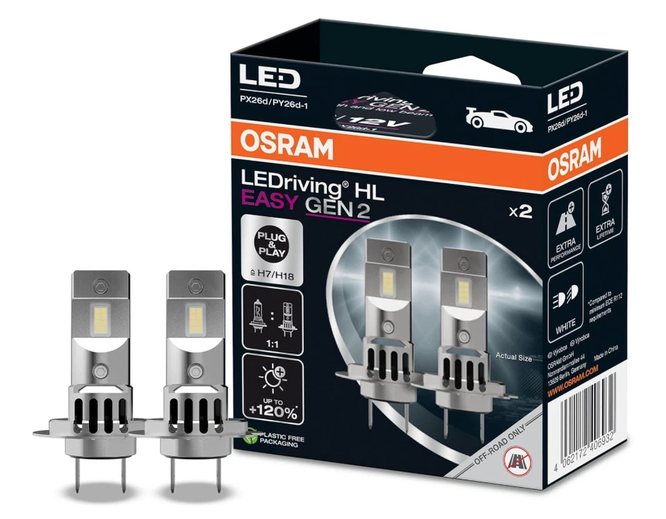OSRAM LEDriving HL EASY GEN 2 H7 / H18 COPPIA LAMPADE LUCE BIANCO FREDDO 6500K 6 - Immagine 1 di 3