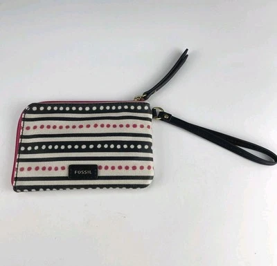 FOSSIL Eliza Small Wristlet Wallet Womens Pink Poka Dot Boho Style Zipper Strap - Image 1 of 4