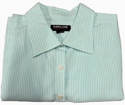 Kirkland Signature- Button Up Shirt- Striped L. Sleeve-Size XL 16/18-French Cuff - Image 1 of 4