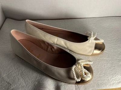 Pretty Ballerinas Spain Cream Ballet Flats Size 37 gold cap toe defect womens - Image 1 of 4