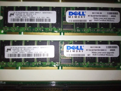 2 Pcs Dell MT18LSDT6472G-133D2 512MB PC-133MHz 168-Pin DIMM - Image 1 of 2