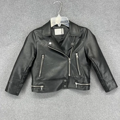 Zara Jacket Girls 6 Black Faux Leather Moto Biker Zip Pockets Lined - Image 1 of 4