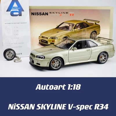 AUTOart 1/18 NISSAN Skyline V-spec II Nür R34 GTR Millennium Jade 77405 Nuevo Foto 1 de 4