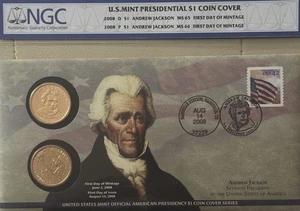 Cubierta de moneda de dólar presidencial 2008 P&D Andrew Jackson NGC MS65/MS66 FDOI - Imagen 1 de 2