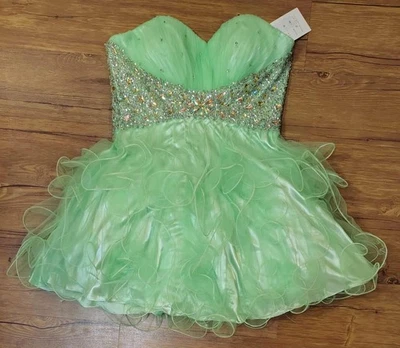 朱丽叶迷你连衣裙石灰绿色水钻紧身胸衣汗心中号舞会派对 — 第 1/4 张图片