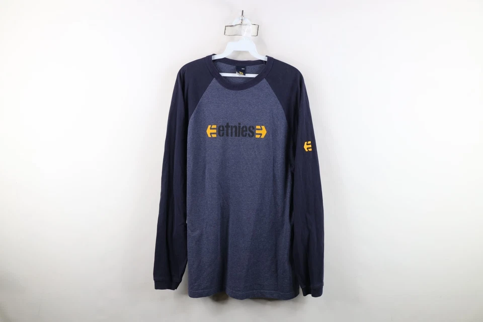 Vtg 90s Etnies Skateboard Mens XL Baseball Raglan Long Sleeve T-Shirt Blue USA Foto 1 de 4