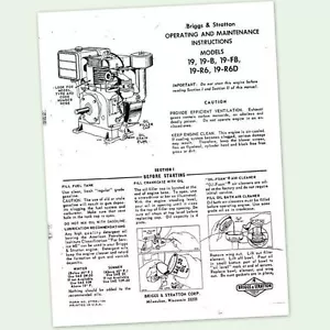 Briggs And Stratton Model 19 19-B Engine Operators Maintenance Manual Owner Bs & - Picture 1 of 1