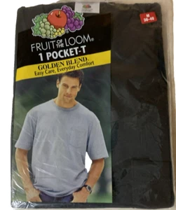 Vtg Fruit of the Loom Golden Blend 1 Pocket T Shirt Black Medium 38-40 NOS 2001 - Picture 1 of 20