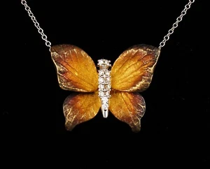 COLGANTE DE GOTA MARIPOSA DE ORO SÓLIDO ORO SÓLIDO DE 18K DIAMANTE REDONDO FIRMADO SIMON G. - Imagen 1 de 11