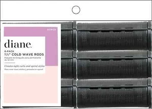 DIANE 6-Pack Cold Wave Rod w/ Rubber Band, Black 1-1/4" Hair Roller Curler - Picture 1 of 2