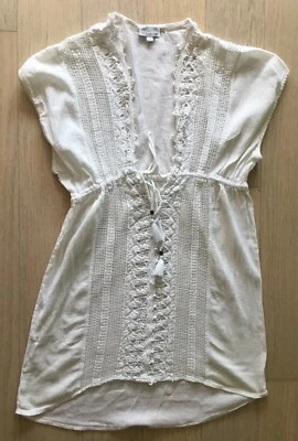Miguelina Womens Short Sleeve Drawstring V Neck Cover Up Top White Size S - Image 1 of 4