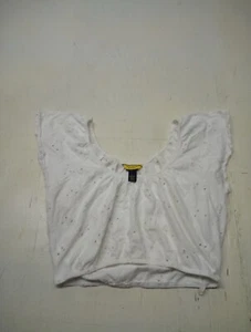 Prince & Fox Shirt Women X-Small White Cropped Short Sleeve - Picture 1 of 5