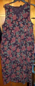 Vintage Eddie Bauer Plum w Red Rose Crossover Thin Cord Pullover Kleid M Petit - Bild 1 von 5