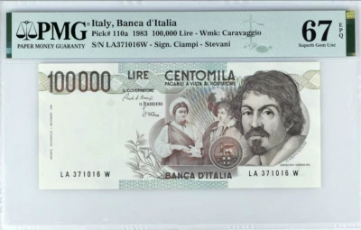 ITALY  1983 100000 Lire P#110a  PMG 67 EPQ  Superb Gem Unc - Image 1 of 4