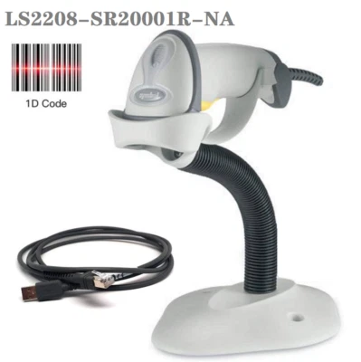 Zebra LS2208-SR20001R-NA 1D Handheld Barcode Scanner Stand & USB Cable White US
