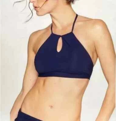 Athleta High Neck Keyhole Bikini Top + bottom Set Navy Blue XS Top Small Ruched - Image 1 of 4