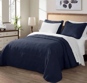 Kingston Queen Bedspread Set, 3-Piece Navy Microfiber - Picture 1 of 12