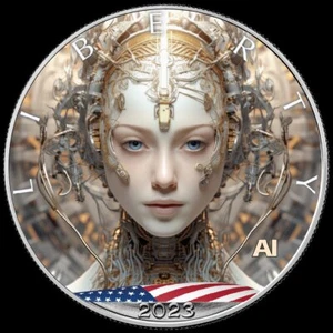 USA 2023 $1 1oz Silver Eagle A.I. 'Cyber Woman' Coloured Coin - Picture 1 of 6